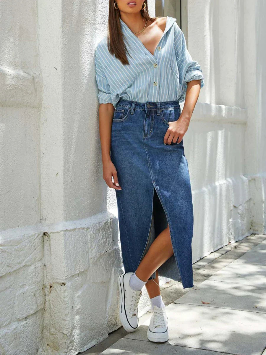 Elaine | Front-Slit Denim Skirt