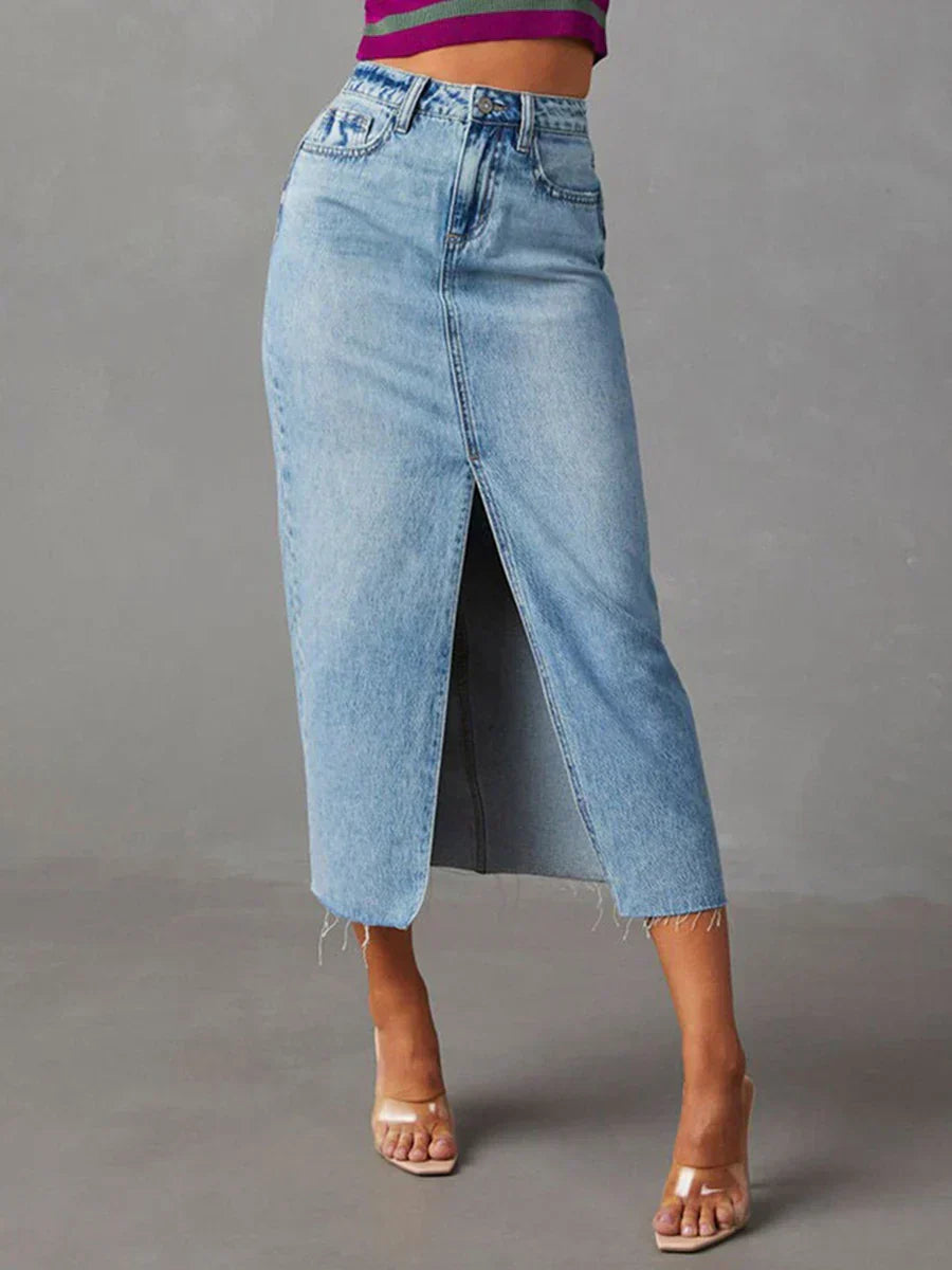 Elaine | Front-Slit Denim Skirt