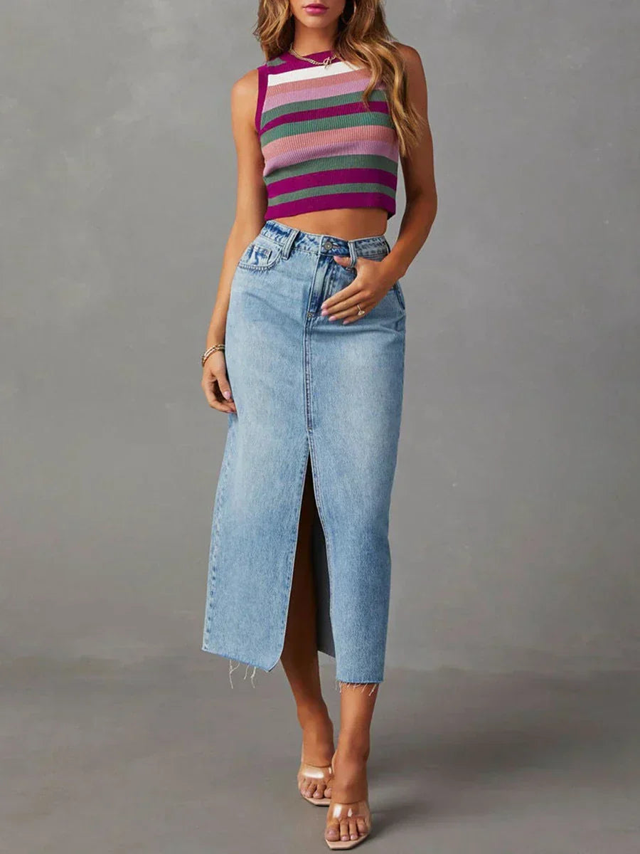 Elaine | Front-Slit Denim Skirt