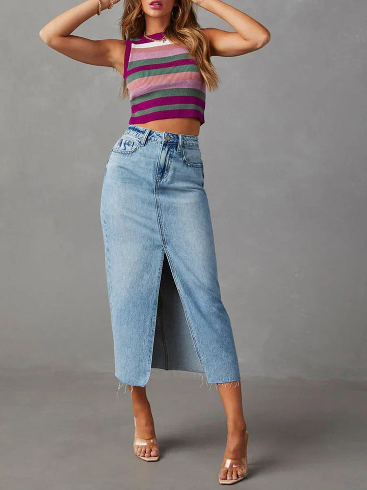 Elaine | Front-Slit Denim Skirt