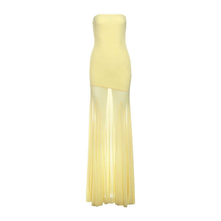 Elara | Strapless Mesh Panel Gown