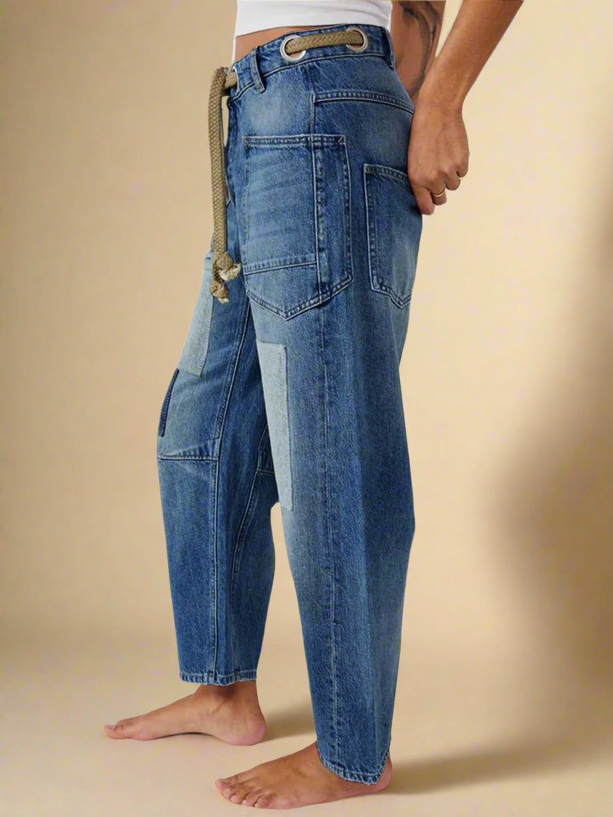 Rita | Patchwork Drawstring Jeans