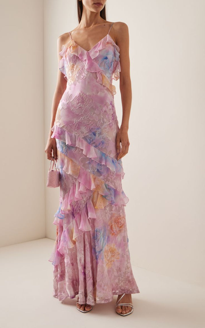 Sierra | Watercolor Ruffle Maxi Dress
