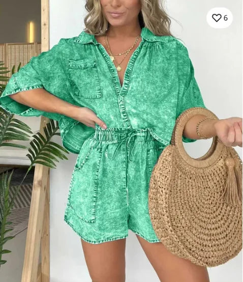 Colleen | Drawstring Denim Set
