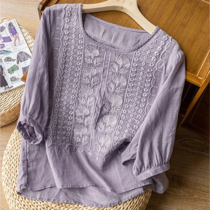 Kate | Lace-Up Linen Blouse