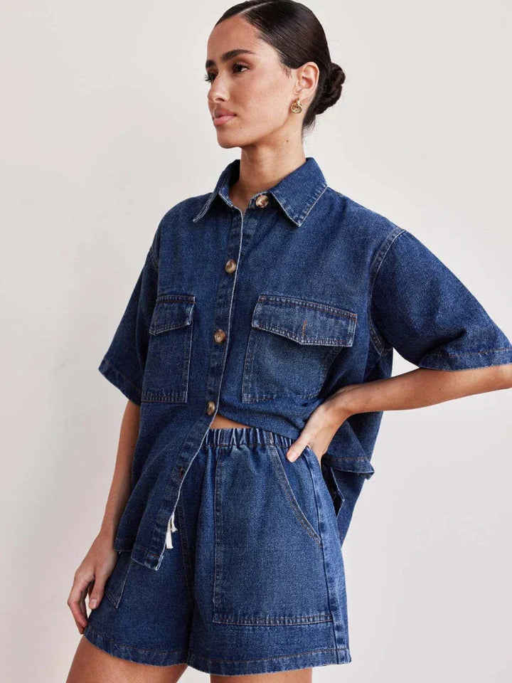 Paula | Drawstring Denim Short Set