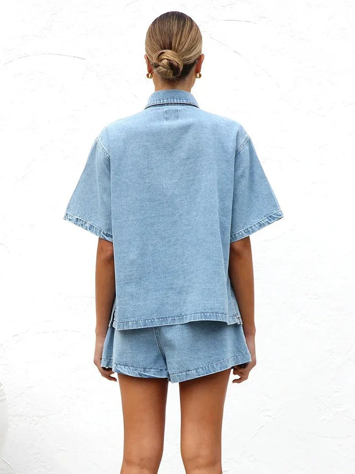 Paula | Drawstring Denim Short Set