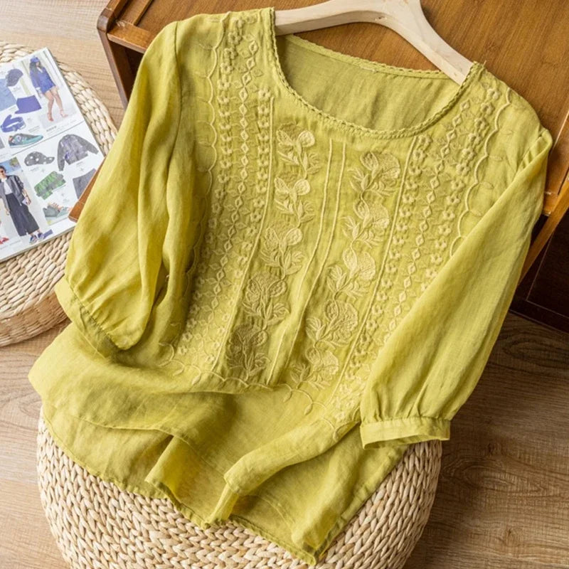 Kate | Lace-Up Linen Blouse