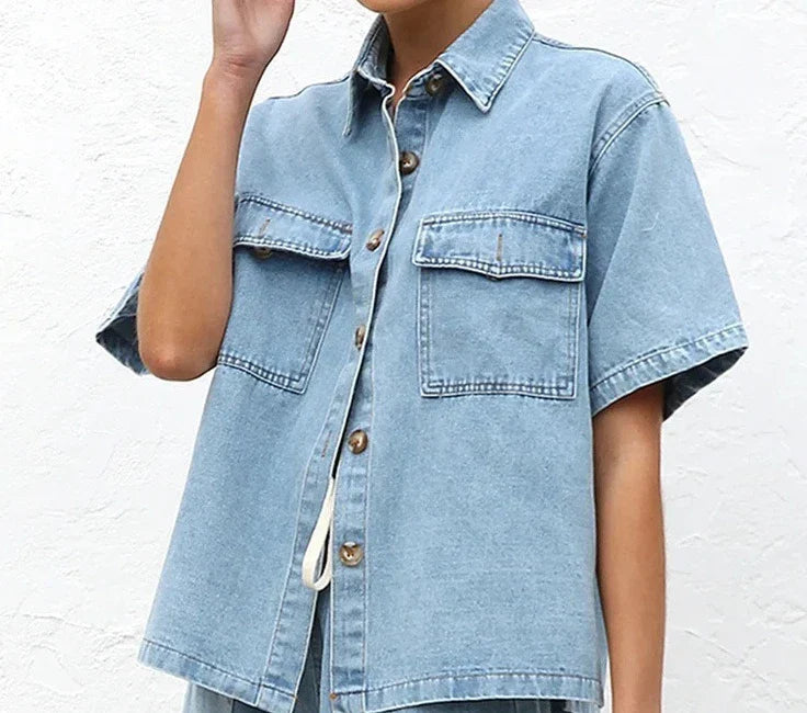 Paula | Drawstring Denim Short Set