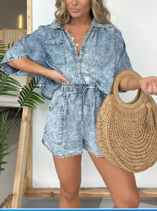 Colleen | Drawstring Denim Set