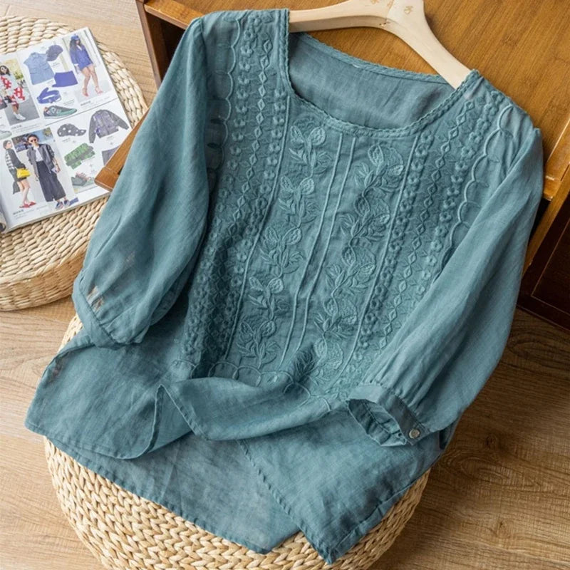 Kate | Lace-Up Linen Blouse