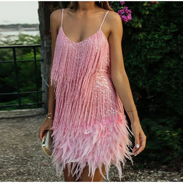 Bianca | Fringe Feather Mini Dress