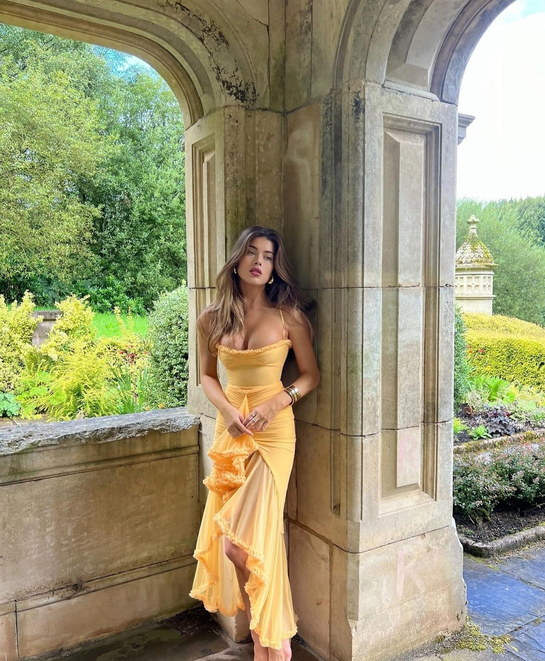 Selena | Ruffled Mesh Midi Dress
