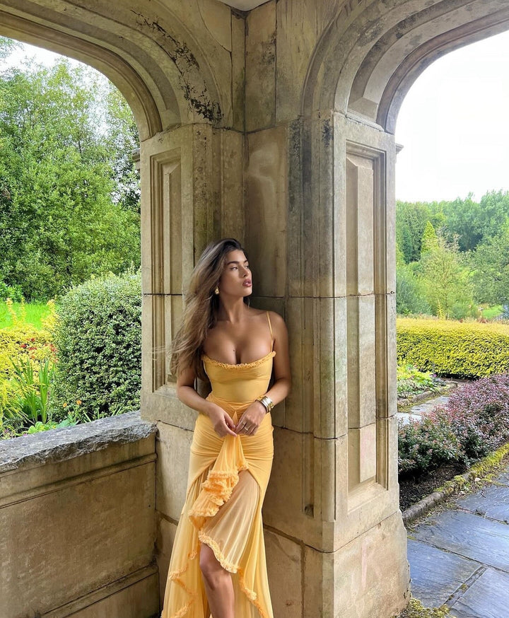 Selena | Ruffled Mesh Midi Dress