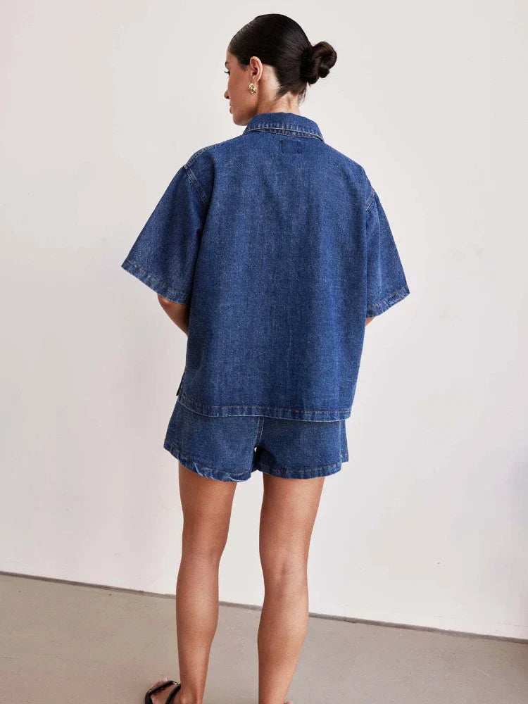 Paula | Drawstring Denim Short Set