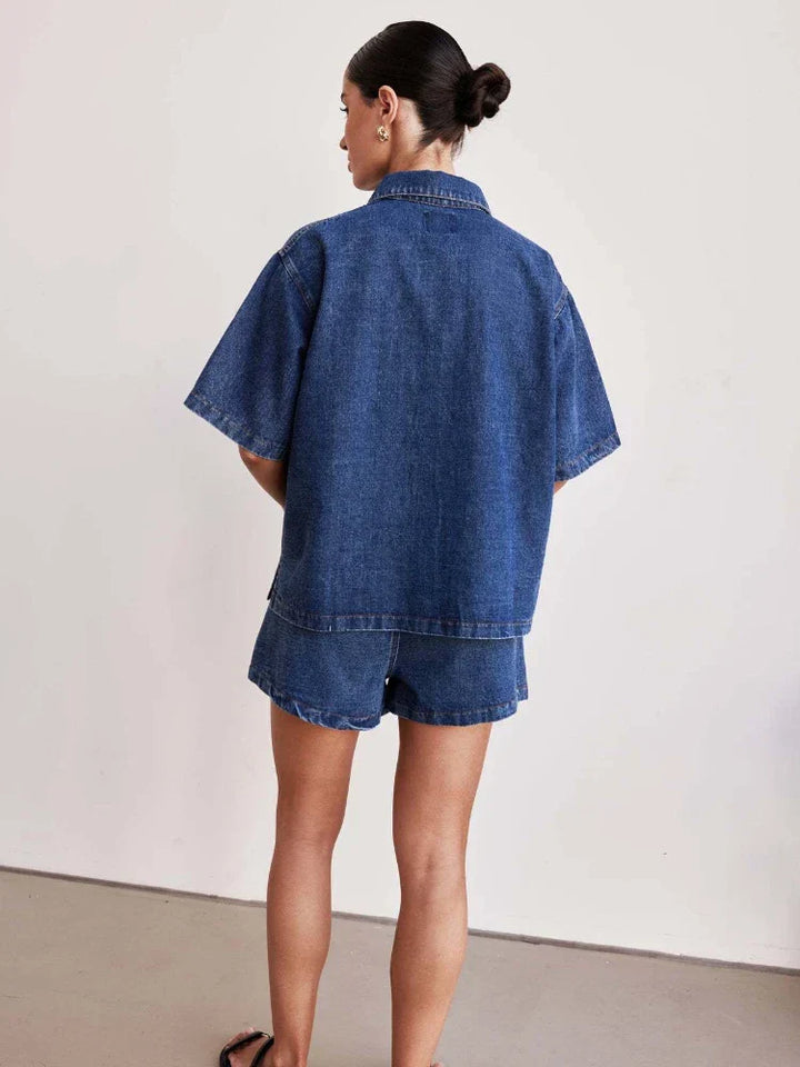 Paula | Drawstring Denim Short Set