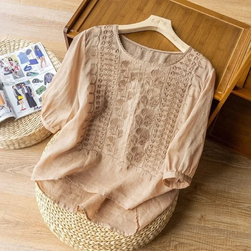 Kate | Lace-Up Linen Blouse