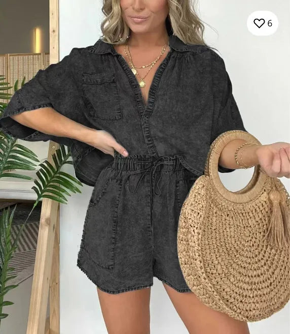 Colleen | Drawstring Denim Set