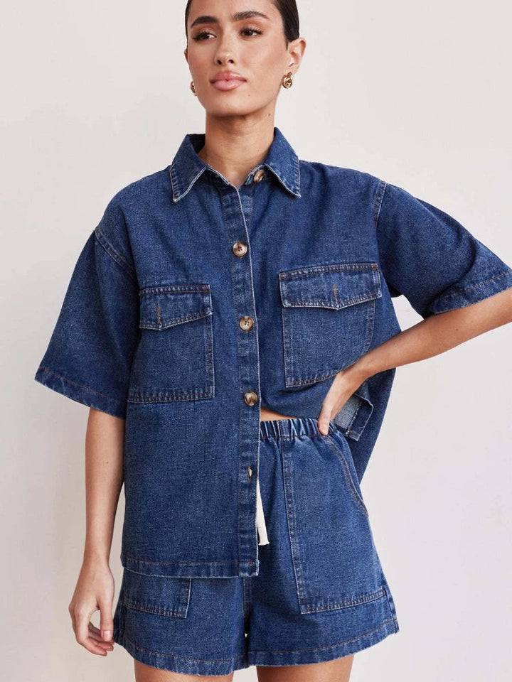 Paula | Drawstring Denim Short Set
