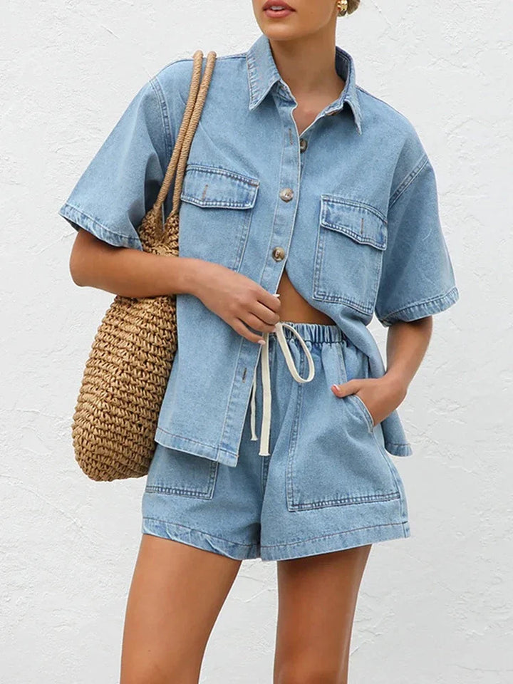 Paula | Drawstring Denim Short Set