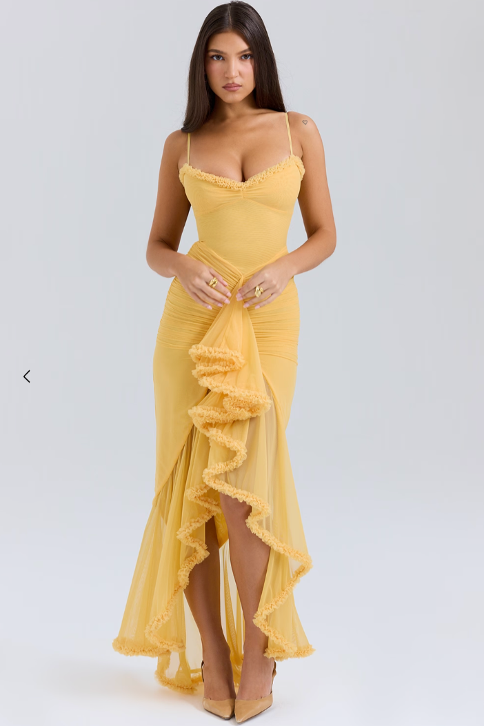 Selena | Ruffled Mesh Midi Dress
