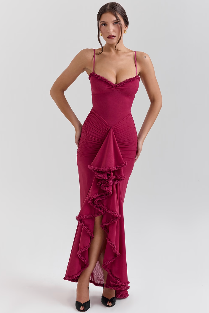 Selena | Ruffled Mesh Midi Dress