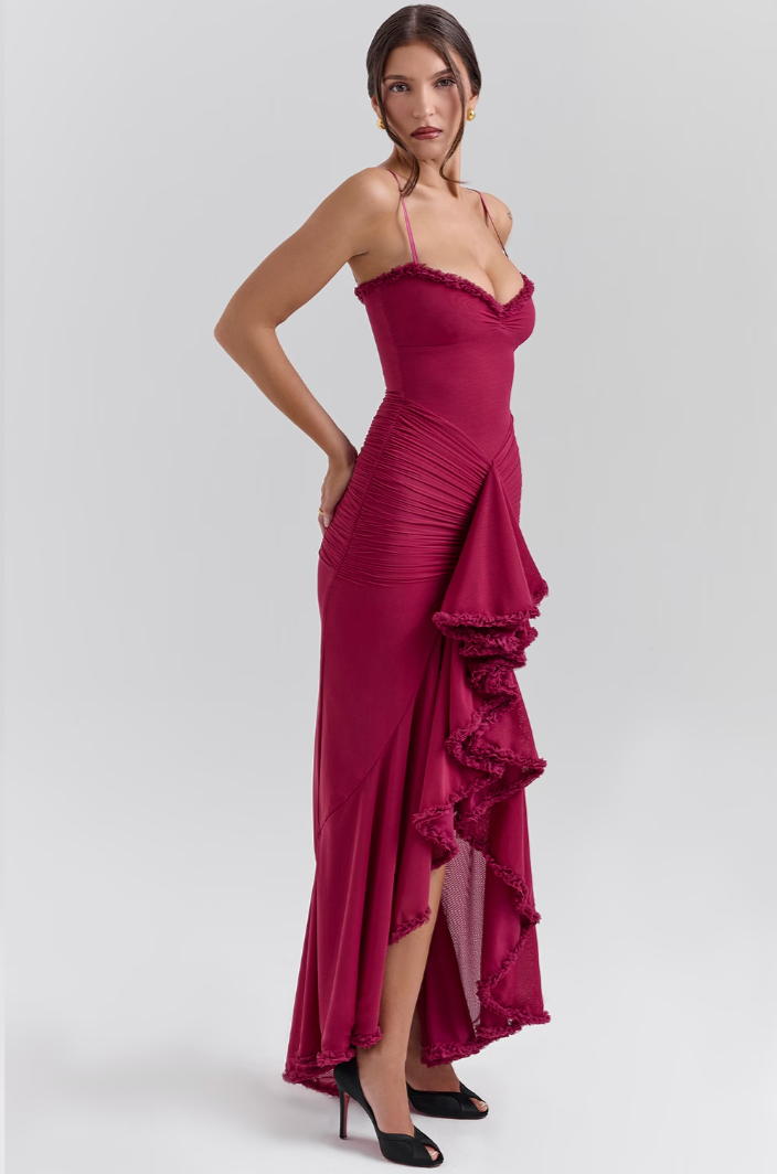 Selena | Ruffled Mesh Midi Dress