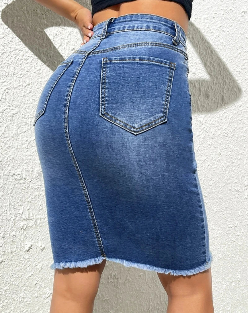 Diane | Frayed Hem Denim Skirt