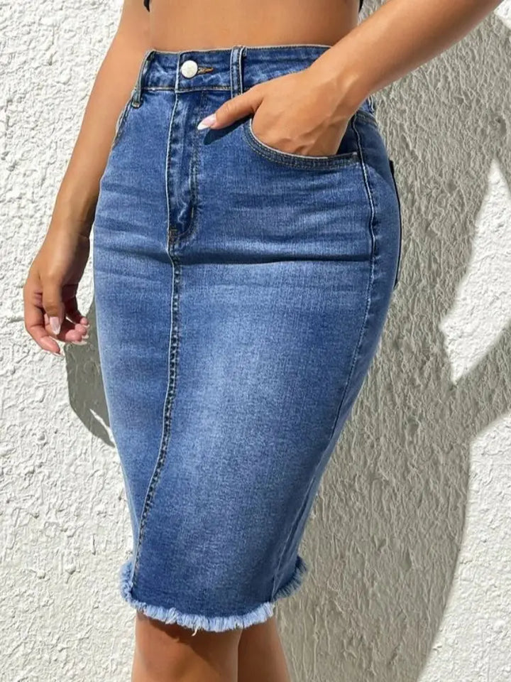 Diane | Frayed Hem Denim Skirt