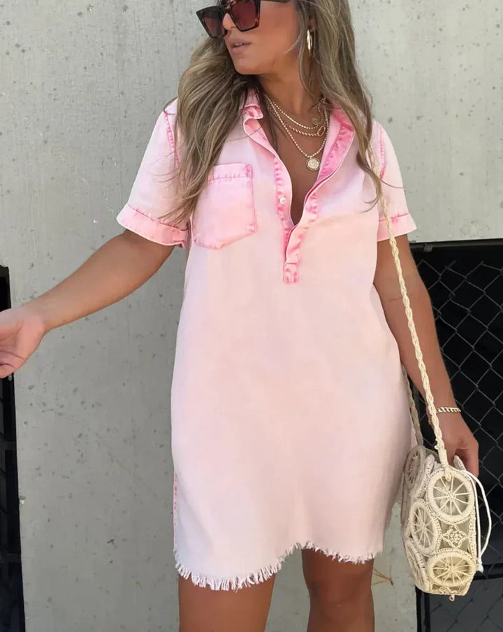 Theresa | Frayed Hem Denim Dress