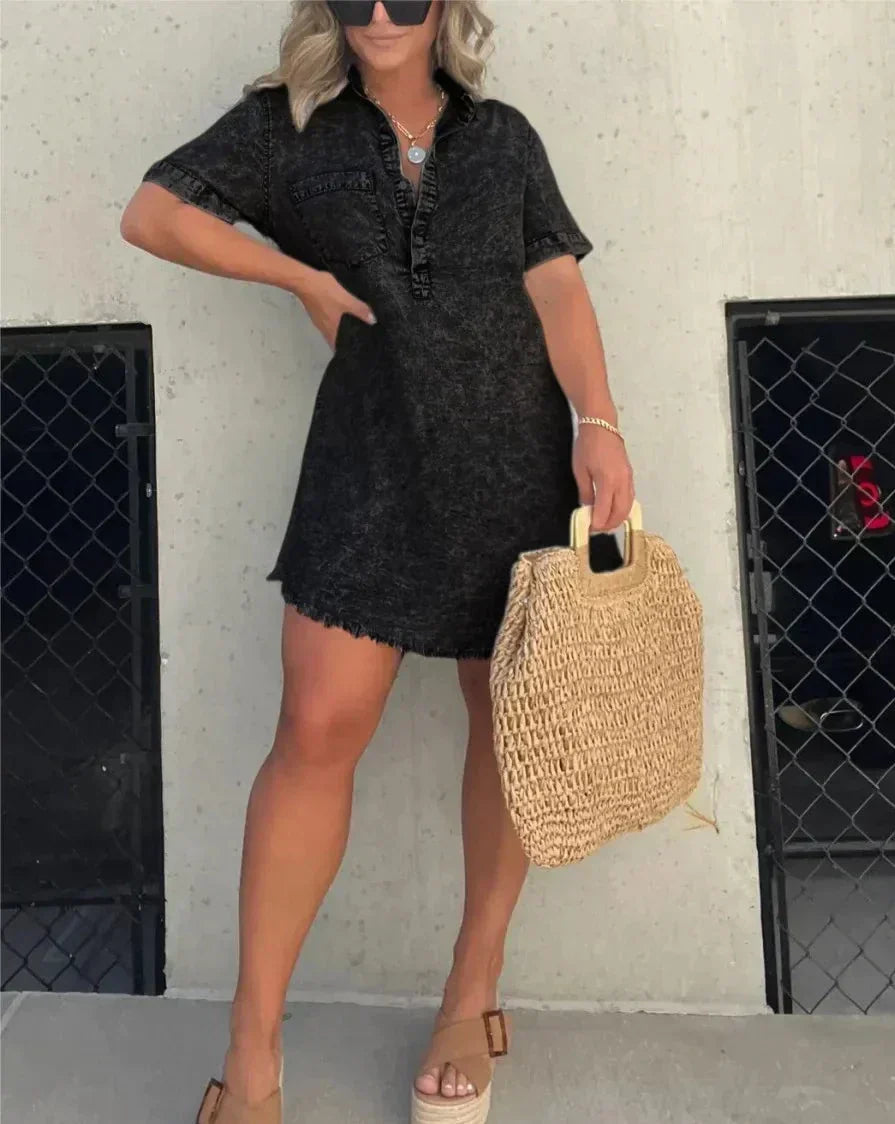 Theresa | Frayed Hem Denim Dress