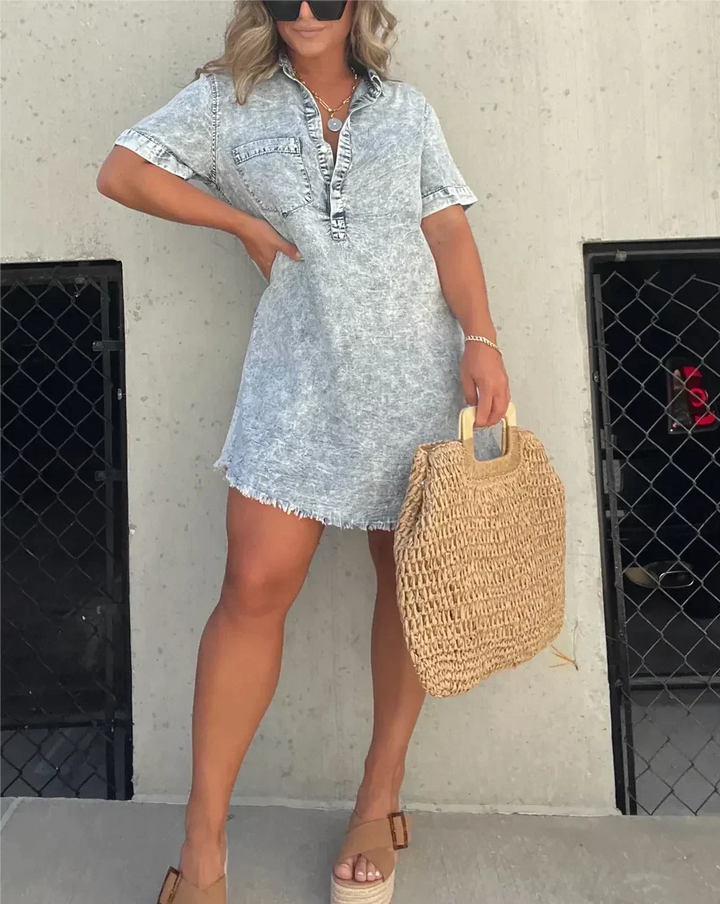 Theresa | Frayed Hem Denim Dress