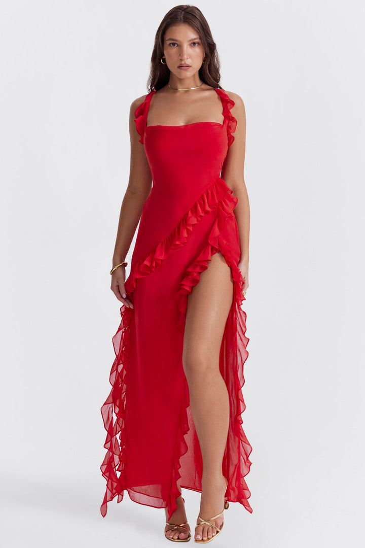 Isla | Ruffle Trim Slit Dress