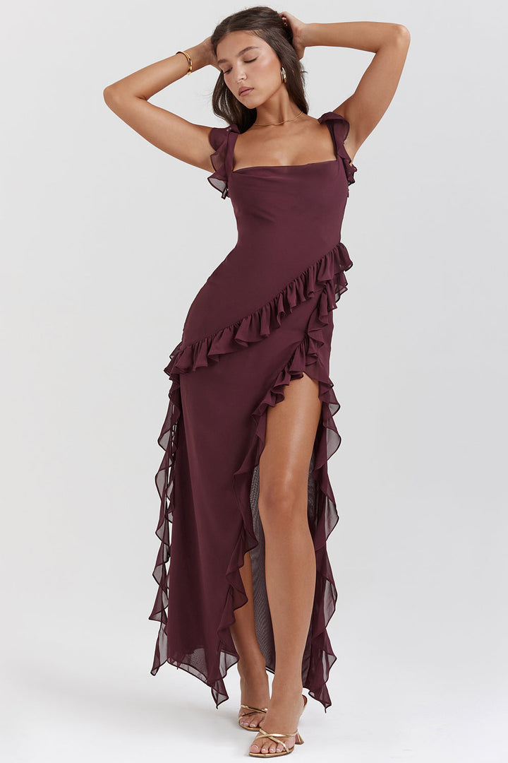 Isla | Ruffle Trim Slit Dress