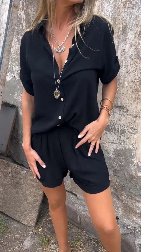 Monica | Relaxed Linen Button Shorts Set