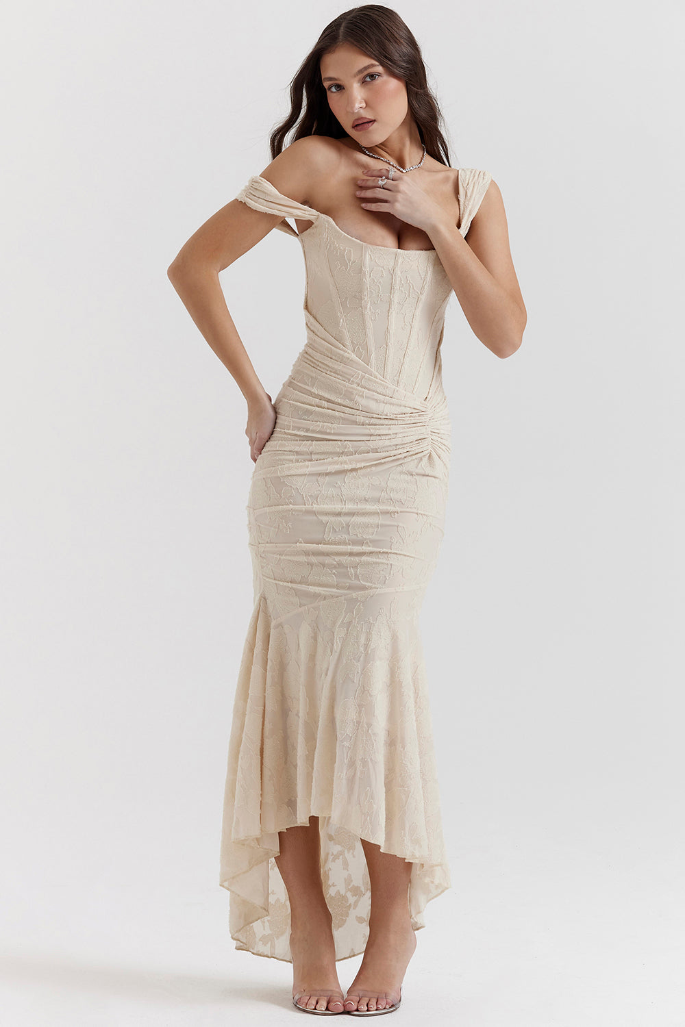 Dahlia | Ruched Floral Lace Dress