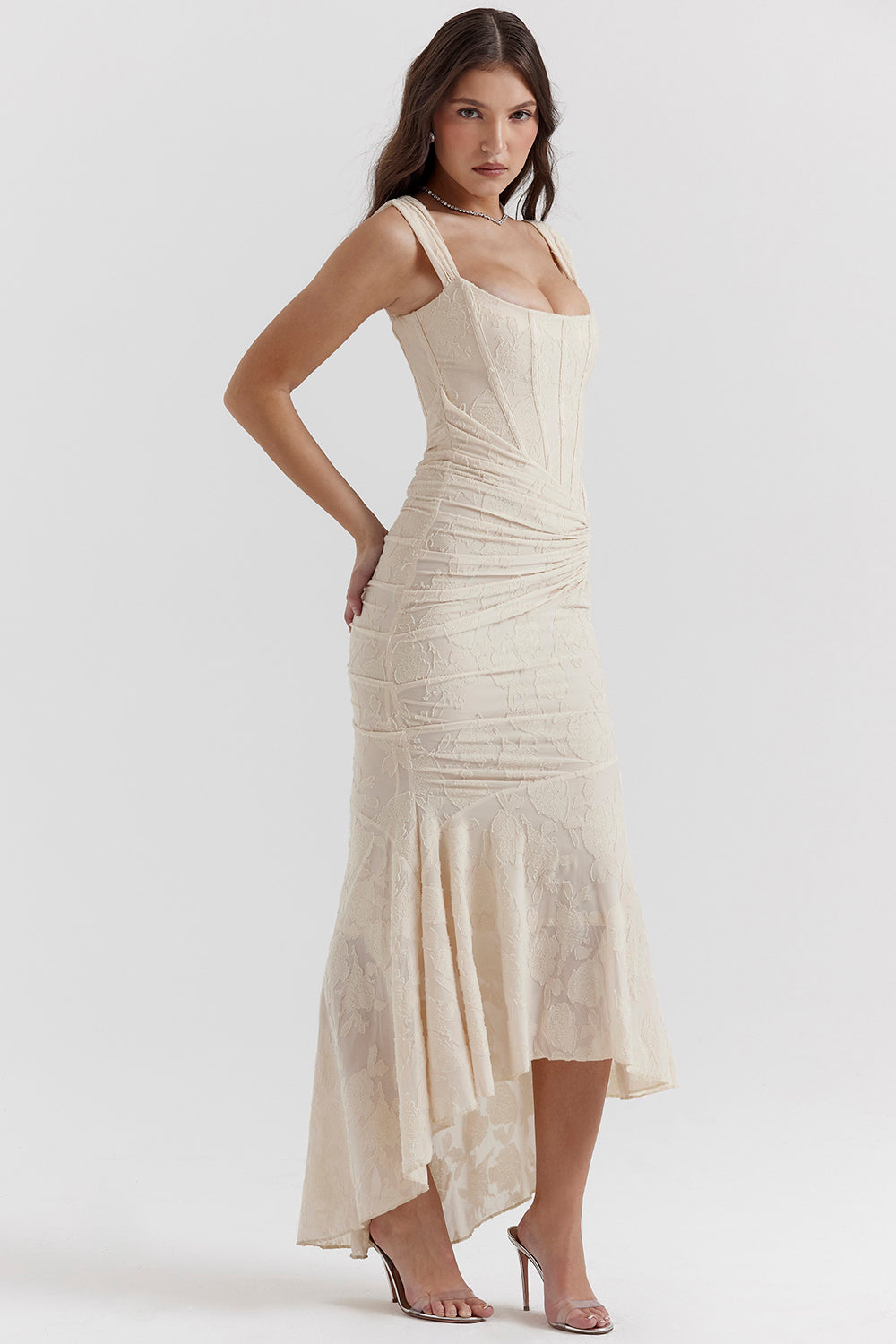 Dahlia | Ruched Floral Lace Dress