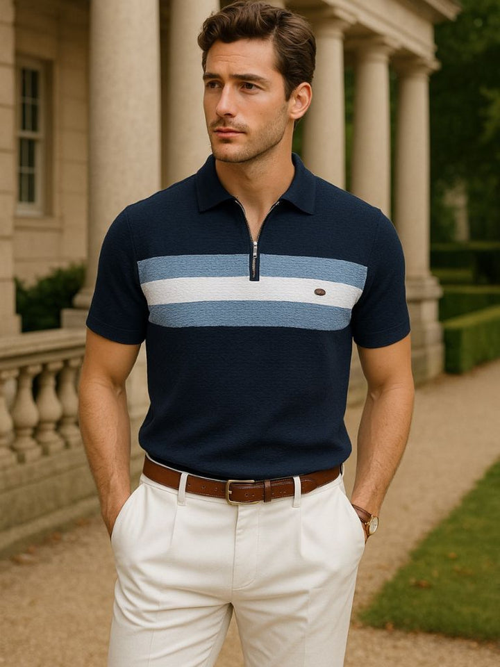 Leon | Zip-Neck Striped Polo