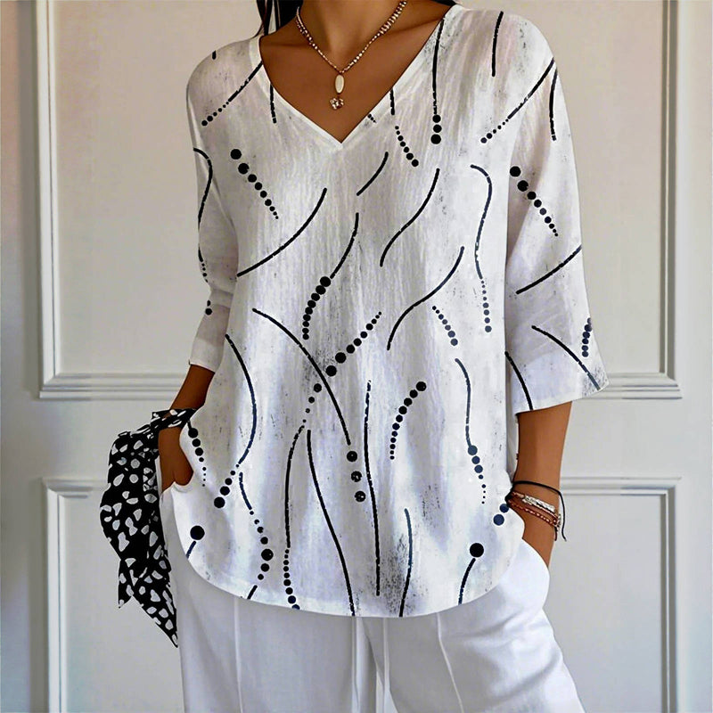 Sylvie | Abstract Print V-Neck Blouse