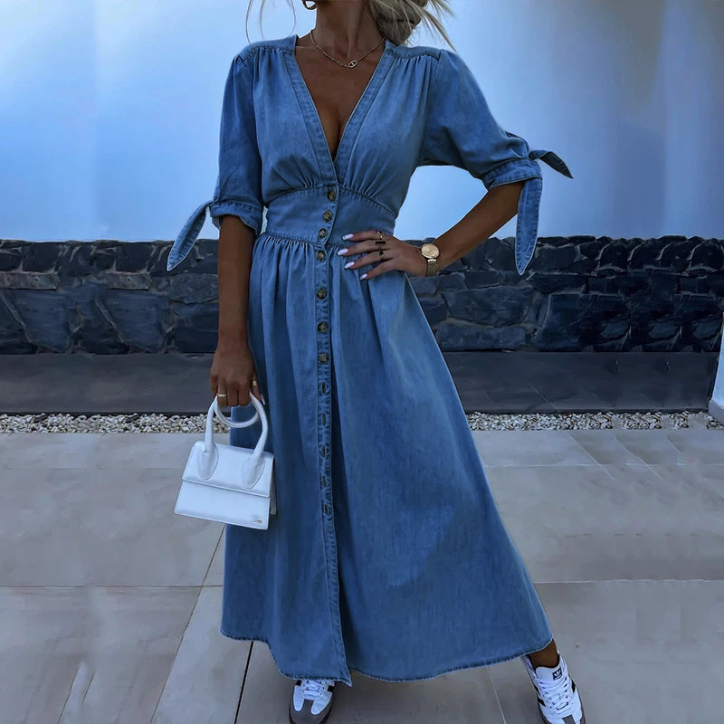 Yvonne | Front-Slit Denim Maxi Dress