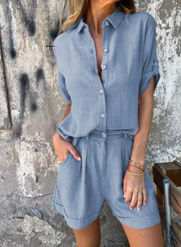 Monica | Relaxed Linen Button Shorts Set