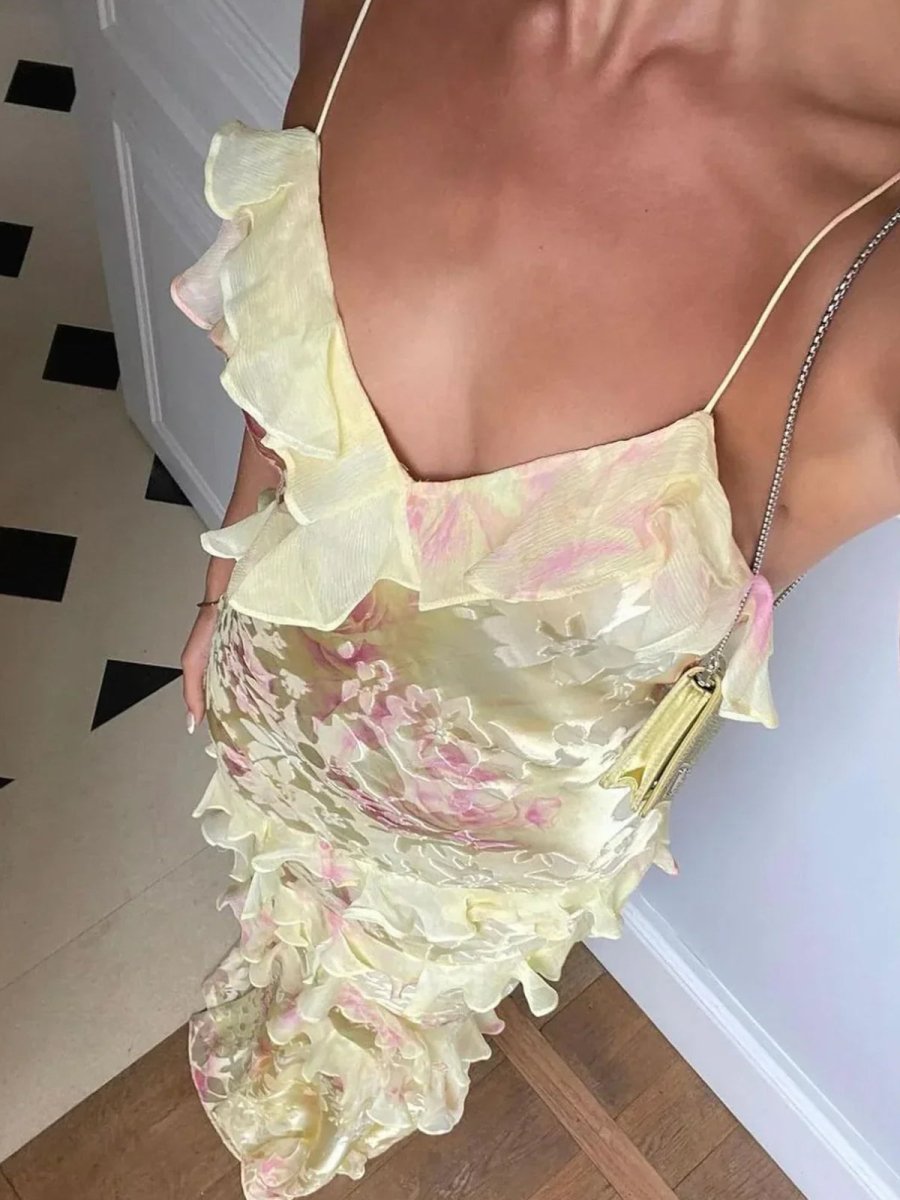 Sierra | Watercolor Ruffle Maxi Dress